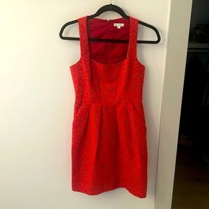 size 2 red flower dress with brown undertones from Shoshanna.